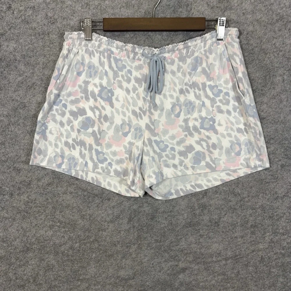 Soma Pajama Short Set Womens Sz M Blue Gray Pink Leopard Stretch